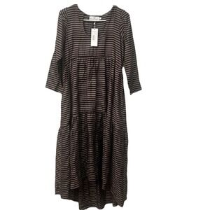 Never A Wallflower Horseshoe Dress XS Burgundy‎ White Striped Midi Cotton
